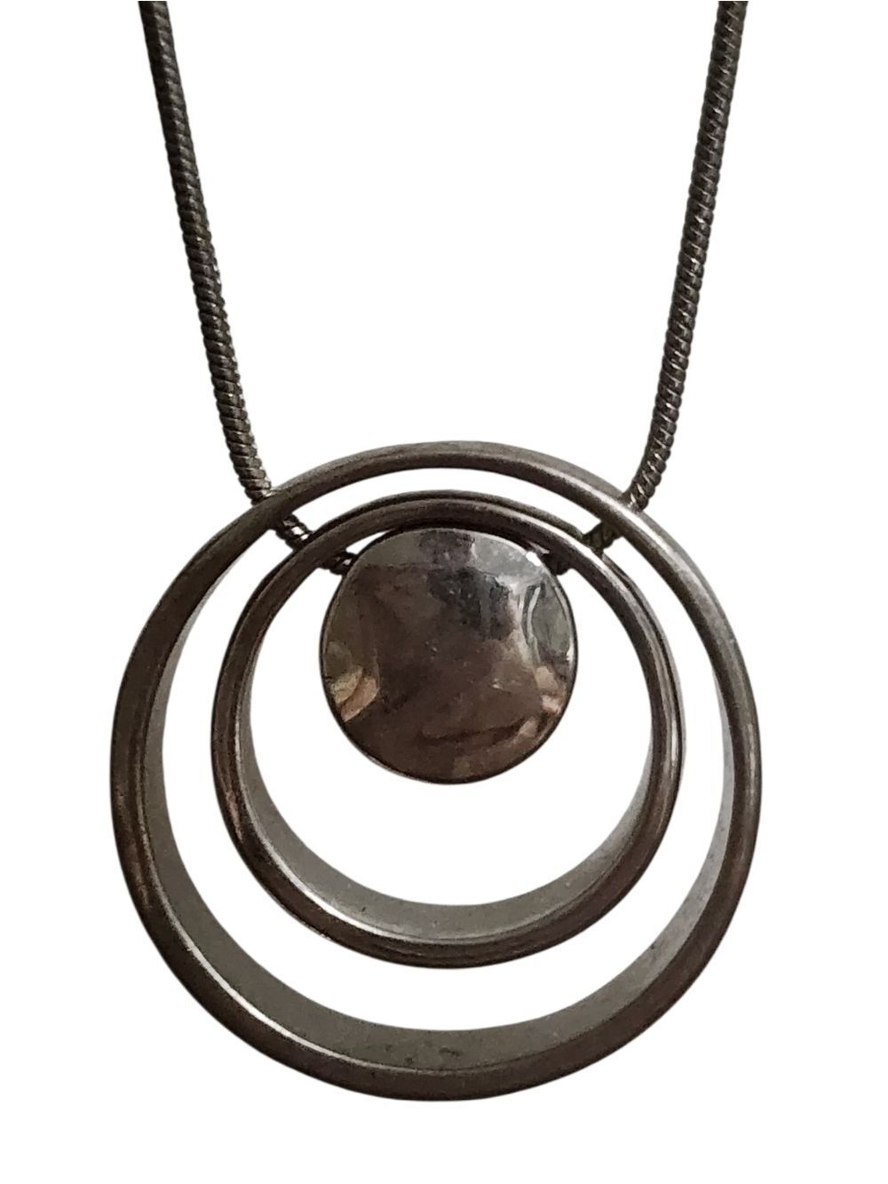 Silver Tone Pendant Necklace Concentric Circle Contemporary